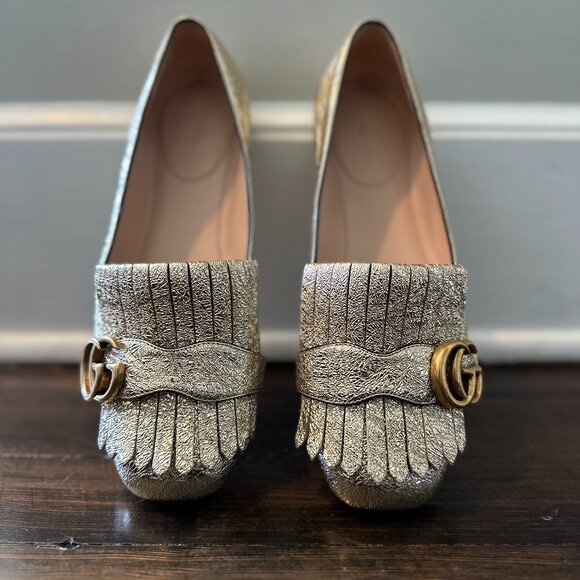 GUCCI Marmont Crackle Leather Gold Tassel GG Loafer 37 (sz. 7) - Picture 2 of 16